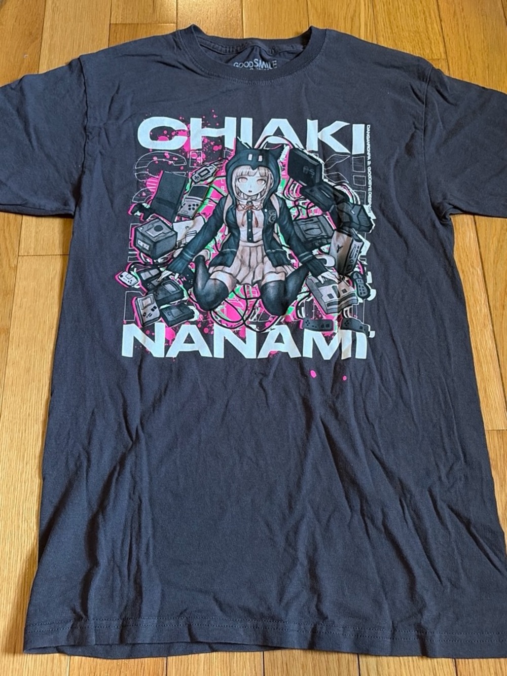 Chiaki Nanami Graphic Tee - Dark Gray Short Sleeve Top
